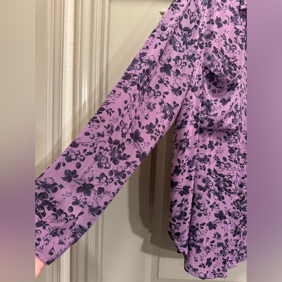 PILCRO Anthropologie Romy Button Down Purple Floral Size XLP - Picture 4 of 14